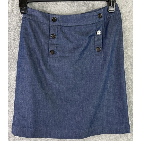 Loft Women's Size 2 Dark Chambray Mini Skirt 6 Button Detail Bib Nautical Lined - Picture 1 of 9